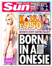 The Sun () Newspaper Front Page for 6 January 2014