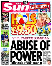The Sun () Newspaper Front Page for 7 July 2014