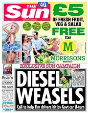 The Sun () Newspaper Front Page for 7 August 2014