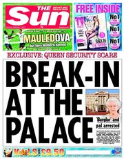 The Sun () Newspaper Front Page for 7 September 2013