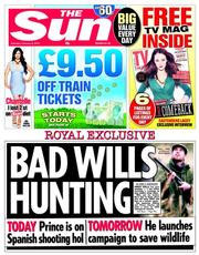 The Sun () Newspaper Front Page for 8 February 2014