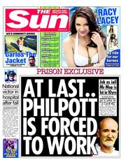 The Sun () Newspaper Front Page for 8 April 2013