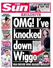 The Sun () Newspaper Front Page for 9 November 2012