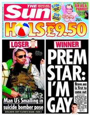 The Sun () Newspaper Front Page for 9 January 2014