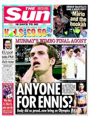 The Sun () Newspaper Front Page for 9 July 2012