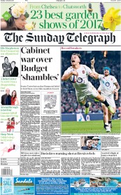 The Sunday Telegraph () Newspaper Front Page for 12 March 2017