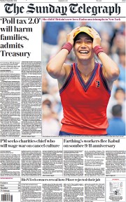 The Sunday Telegraph () Newspaper Front Page for 12 September 2021