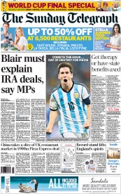 The Sunday Telegraph () Newspaper Front Page for 13 July 2014