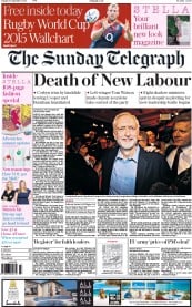 The Sunday Telegraph () Newspaper Front Page for 13 September 2015