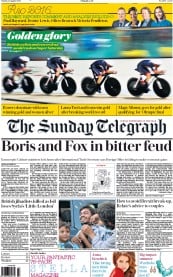 The Sunday Telegraph () Newspaper Front Page for 14 August 2016