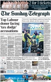 The Sunday Telegraph () Newspaper Front Page for 15 February 2015