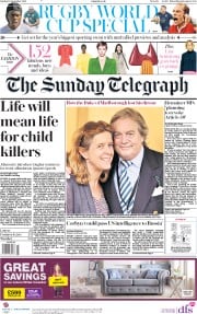 The Sunday Telegraph () Newspaper Front Page for 15 September 2019