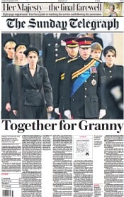 The Sunday Telegraph () Newspaper Front Page for 18 September 2022