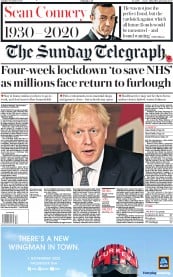 The Sunday Telegraph () Newspaper Front Page for 1 November 2020