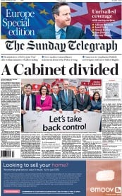 The Sunday Telegraph () Newspaper Front Page for 21 February 2016