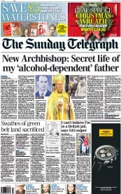 The Sunday Telegraph () Newspaper Front Page for 25 November 2012