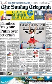 The Sunday Telegraph () Newspaper Front Page for 27 July 2014