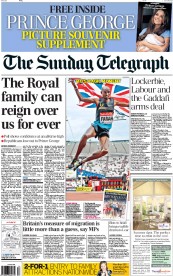 The Sunday Telegraph () Newspaper Front Page for 28 July 2013