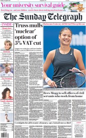 The Sunday Telegraph () Newspaper Front Page for 28 August 2022