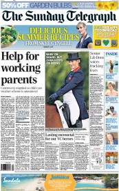 The Sunday Telegraph () Newspaper Front Page for 4 August 2013