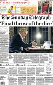 The Sunday Telegraph () Newspaper Front Page for 6 December 2020