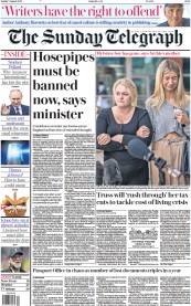 The Sunday Telegraph () Newspaper Front Page for 7 August 2022