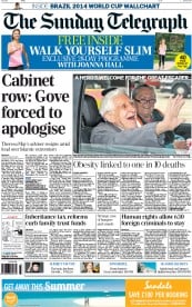 The Sunday Telegraph () Newspaper Front Page for 8 June 2014