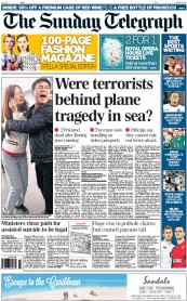 The Sunday Telegraph () Newspaper Front Page for 9 March 2014
