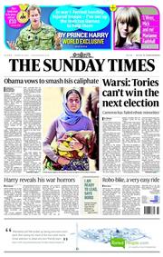 The Sunday Times () Newspaper Front Page for 10 August 2014