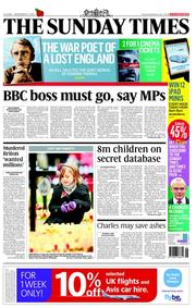 The Sunday Times () Newspaper Front Page for 11 November 2012