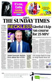 The Sunday Times () Newspaper Front Page for 12 October 2014