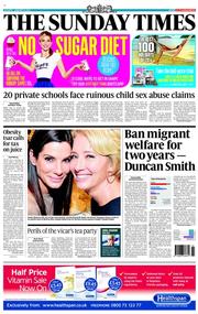 The Sunday Times () Newspaper Front Page for 12 January 2014