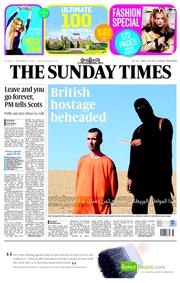 The Sunday Times () Newspaper Front Page for 14 September 2014