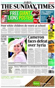 The Sunday Times () Newspaper Front Page for 16 June 2013