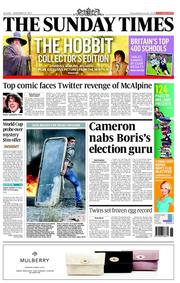 The Sunday Times () Newspaper Front Page for 18 November 2012