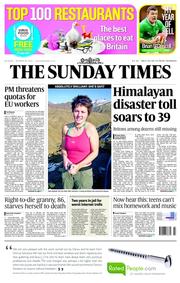 The Sunday Times () Newspaper Front Page for 19 October 2014