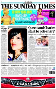 The Sunday Times () Newspaper Front Page for 19 January 2014
