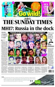 The Sunday Times () Newspaper Front Page for 20 July 2014