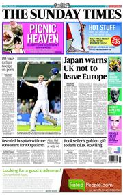 The Sunday Times () Newspaper Front Page for 21 July 2013