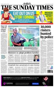 The Sunday Times () Newspaper Front Page for 21 August 2011