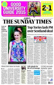 The Sunday Times () Newspaper Front Page for 21 September 2014