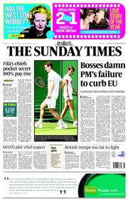 The Sunday Times () Newspaper Front Page for 22 June 2014