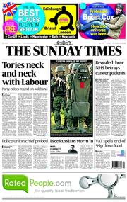 The Sunday Times () Newspaper Front Page for 23 March 2014