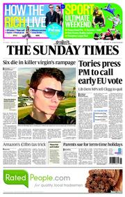 The Sunday Times () Newspaper Front Page for 25 May 2014