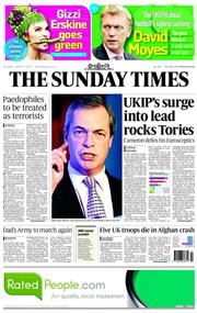 The Sunday Times () Newspaper Front Page for 27 April 2014