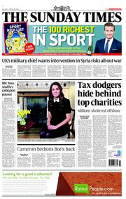 The Sunday Times () Newspaper Front Page for 28 April 2013