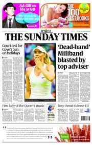 The Sunday Times () Newspaper Front Page for 29 June 2014