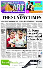 The Sunday Times () Newspaper Front Page for 2 February 2014