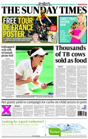 The Sunday Times () Newspaper Front Page for 30 June 2013