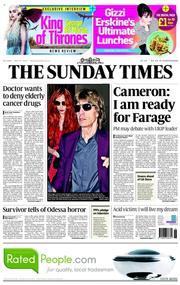 The Sunday Times () Newspaper Front Page for 4 May 2014